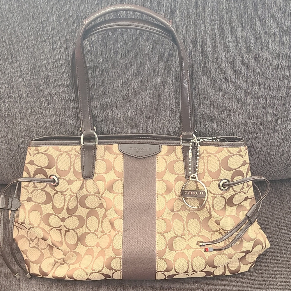 COACH Signature Stripe Drawstring Carryall